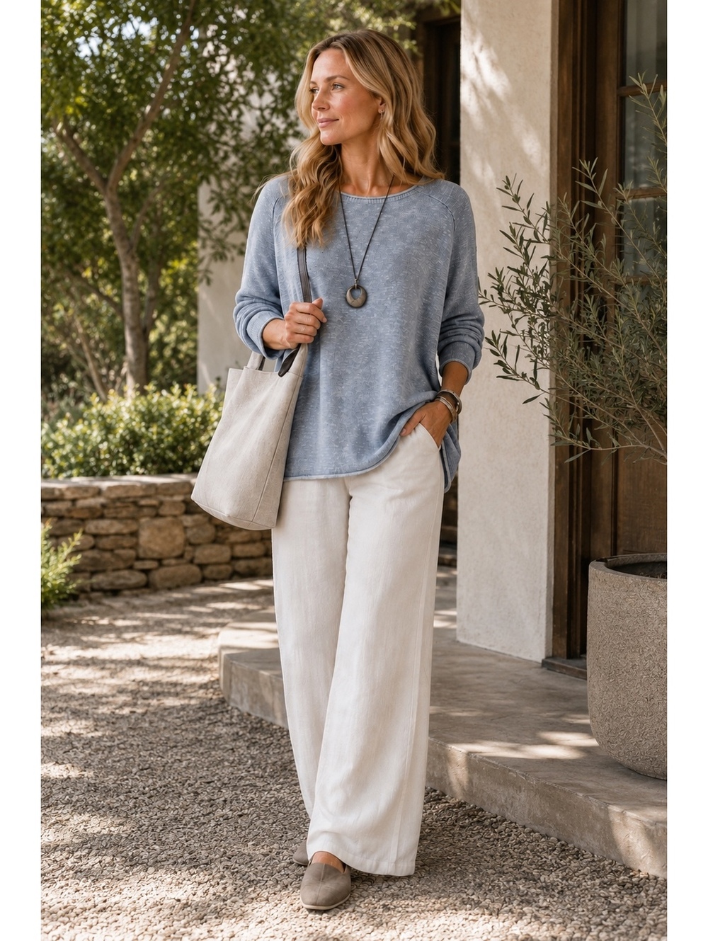 Eileen Fisher Oversized Linen Cotton Top Powder Blue Minimalist Quiet M